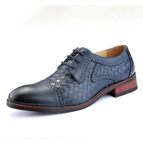 Men's pointed leather dress shoes by MANDOTOS, Korean style fashion, showcasing sleek black leather with sharp pointed toe design.