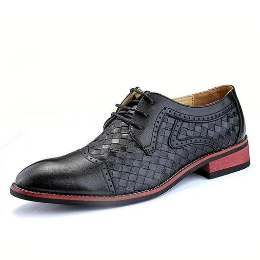 Men's pointed leather dress shoes by MANDOTOS, featuring Korean style fashion, stylish and sleek footwear for formal occasions.