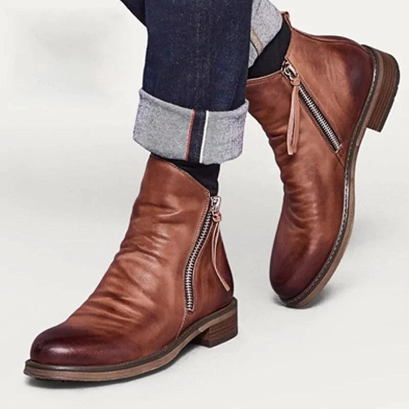 Men's premium leather Martin boots by MANDOTOS featuring classic Western-style design and sturdy leather construction.