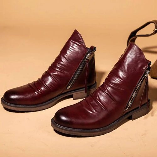 Men's premium leather Martin boots by MANDOTOS featuring classic lace-up design and sturdy rugged sole.