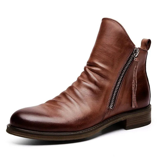 Men's premium leather Martin boots by MANDOTOS featuring sturdy soles and classic lace-up design.