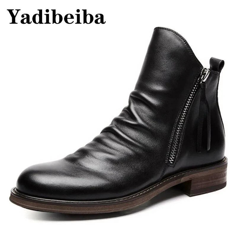 Men's premium leather Martin boots by MANDOTOS featuring classic ankle-high design and rugged leather construction.