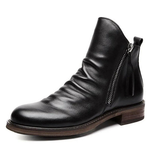 Men's premium leather Martin boots by MANDOTOS, featuring sturdy soles and classic Western style, shown in dark brown.
