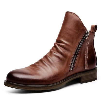 Men's premium leather Martin boots by MANDOTOS featuring classic lace-up design and sturdy sole.