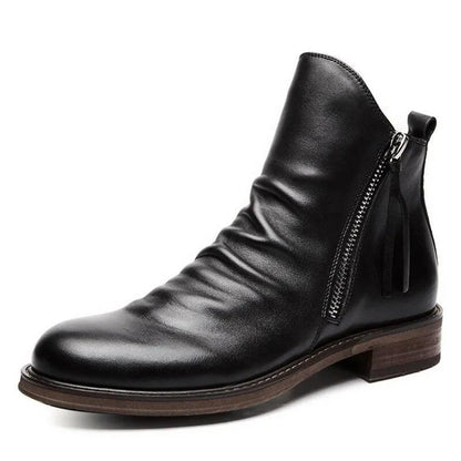 Men's premium leather Martin boots by MANDOTOS featuring classic lace-up design and sturdy sole on a neutral background.