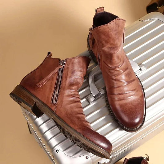 Men's premium leather Martin boots by MANDOTOS, showcasing stylish ankle-high design with sturdy leather construction and classic lacing.