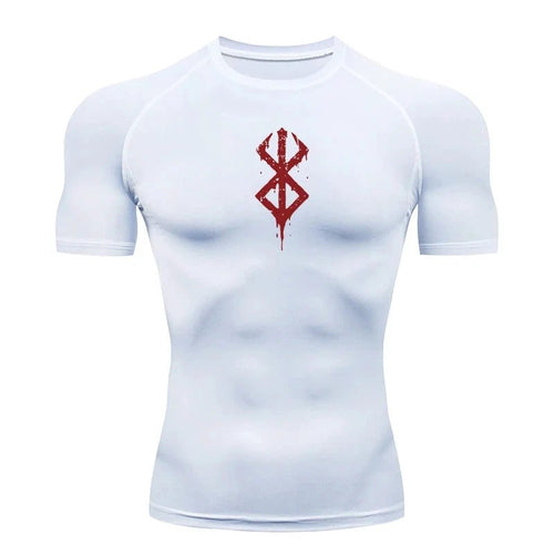 Men's short sleeve print compression shirt by MANDOTOS, quick-dry rash guard for gym workouts and athletic baselayer.
