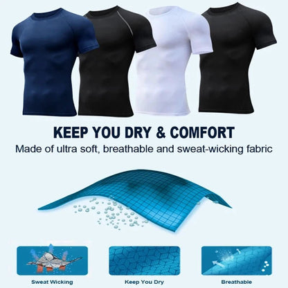 Mandotos men's short sleeve compression rash guard shirt with print, quick-dry fabric, designed for gym workouts and athletic activities.