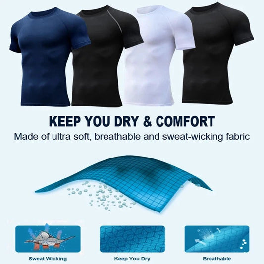 Mandotos men's short sleeve compression rash guard shirt with print, quick-dry fabric, designed for gym workouts and athletic activities.