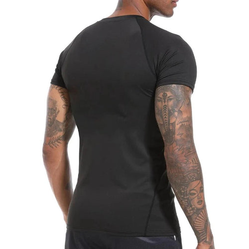 Mandotos men's short sleeve compression rash guard shirt with vibrant print, quick-dry fabric, ideal for gym workouts and athletic activities.
