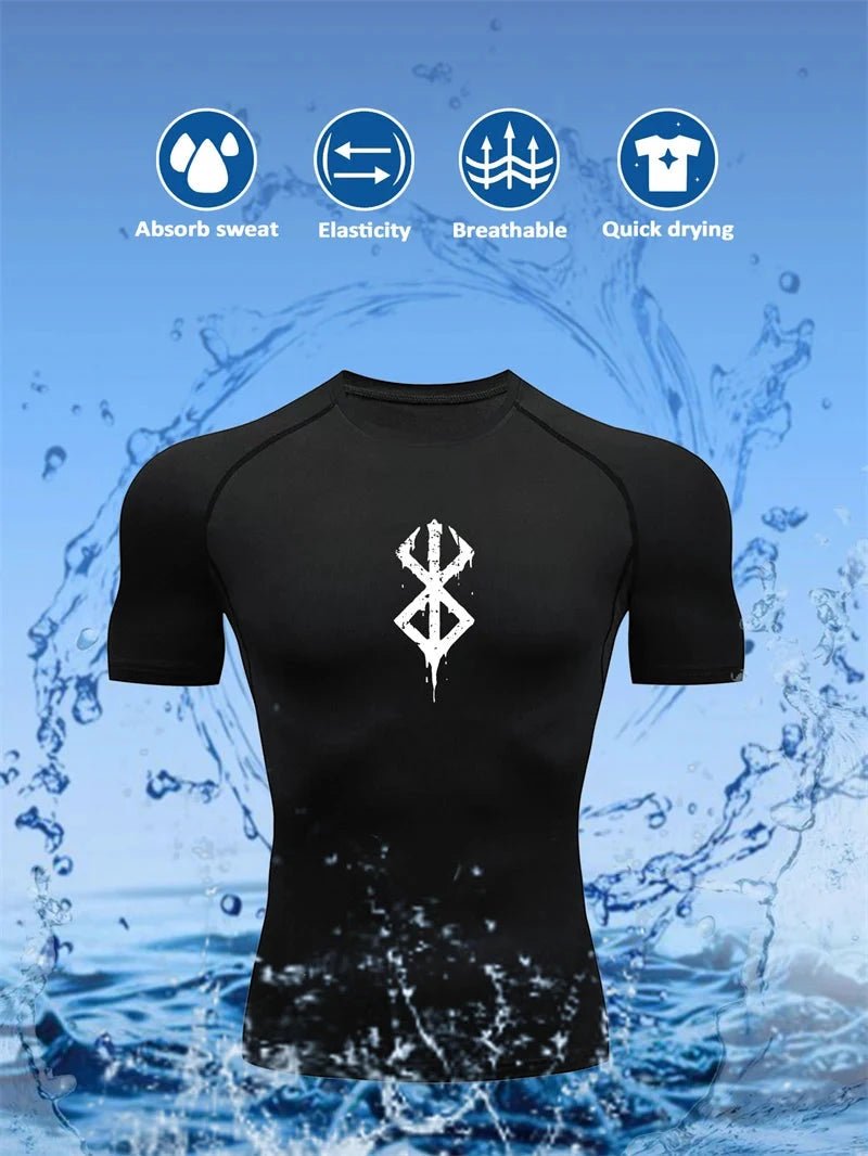 Mandotos men's short sleeve compression rash guard shirt with print, quick-dry fabric, ideal for gym workouts and athletic baselayers.