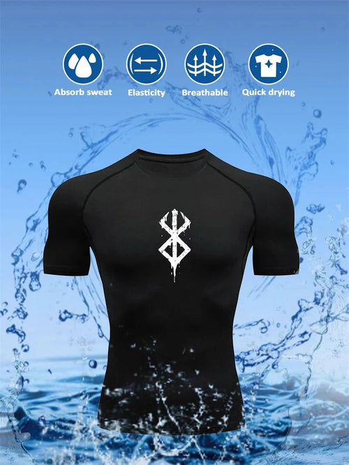 Mandotos men's short sleeve compression rash guard shirt with print, quick-dry fabric, ideal for gym workouts and athletic baselayers.