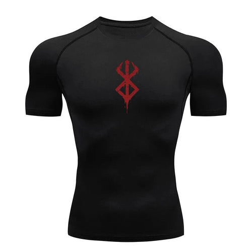 Men's MANDOTOS short sleeve compression rash guard shirt for gym, athletic quick-dry base layer, with printed design, ideal for workouts.