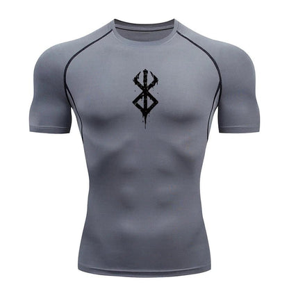 Mandotos men's short sleeve compression rash guard shirt, quick-dry athletic top, ideal for summer workouts and gym activities.