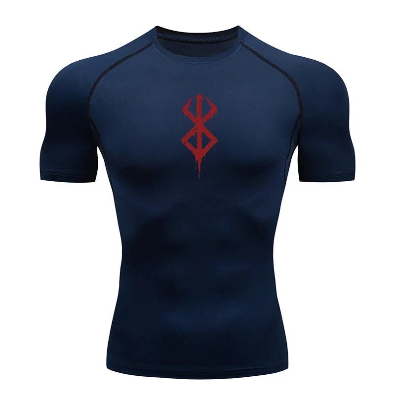 Mandotos men's short sleeve compression rash guard shirt with colorful print, quick-dry fabric, ideal for gym and athletic workouts.