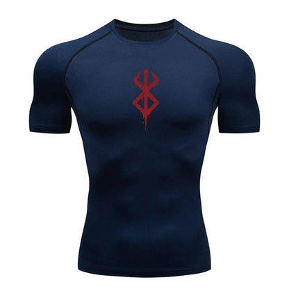 Mandotos men's short sleeve compression rash guard shirt with colorful print, quick-dry fabric, ideal for gym and athletic workouts.