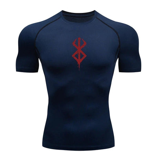 Mandotos men's short sleeve compression rash guard shirt with colorful print, quick-dry fabric, ideal for gym and athletic workouts.