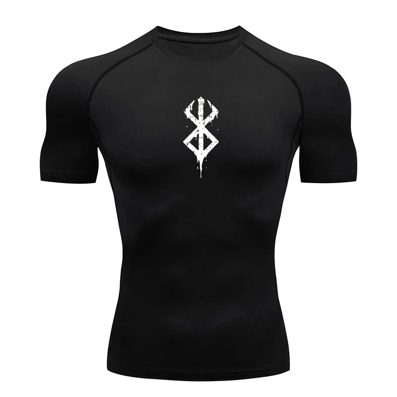 Mandotos men's short sleeve compression rash guard shirt with summer print, quick-dry fabric, ideal for gym and workout activities.