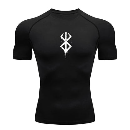 Mandotos men's short sleeve compression rash guard shirt with summer print, quick-dry fabric, ideal for gym and workout activities.