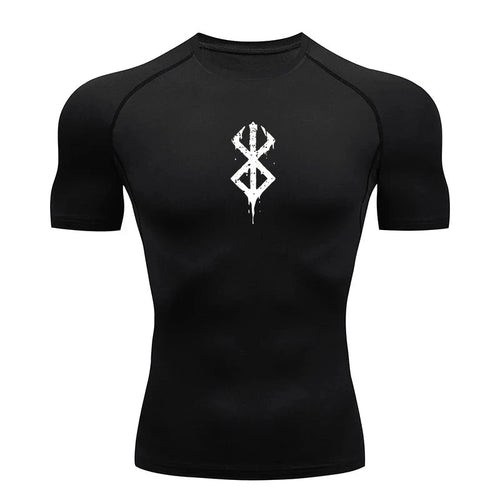 Mandotos men's short sleeve compression rash guard shirt with summer print, quick-dry fabric, ideal for gym and workout activities.