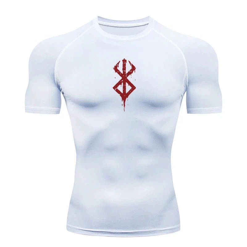 Mandotos men's short sleeve compression rash guard shirt with colorful print, quick-dry fabric, ideal for gym and athletic workouts.