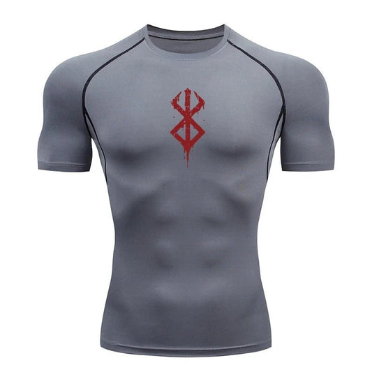 Mandotos men's short sleeve compression rash guard shirt, quick-dry athletic baselayer for gym and workout activities.