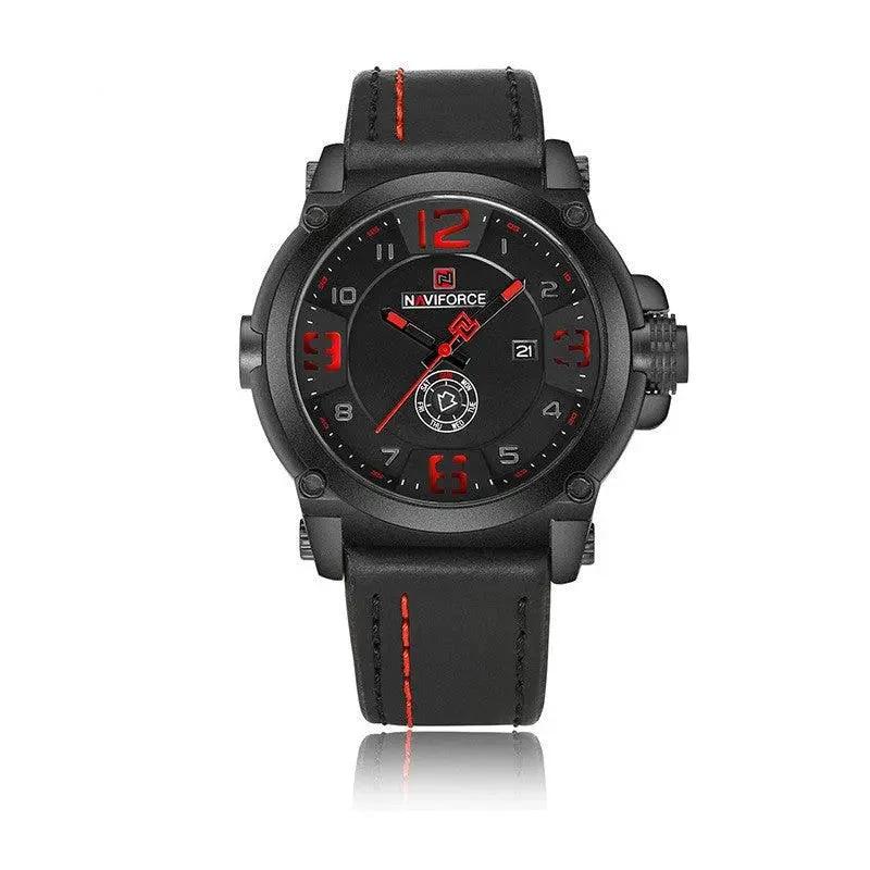 Men's MANDOTOS Quartz Watch with calendar display, water-resistant design, and sleek black strap.
