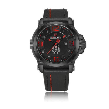 Men's MANDOTOS Quartz Watch with calendar display, water-resistant design, and sleek black strap.