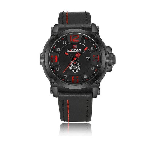 Men's MANDOTOS Quartz Watch with calendar display, water-resistant design, and sleek black strap.