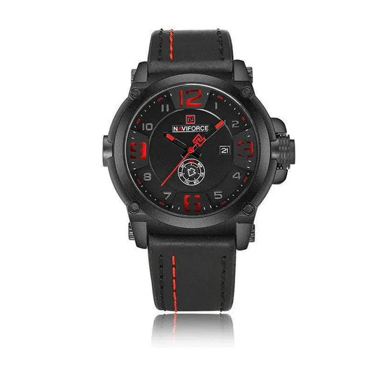 Men's MANDOTOS Quartz Watch with calendar display, water-resistant design, and sleek black strap.