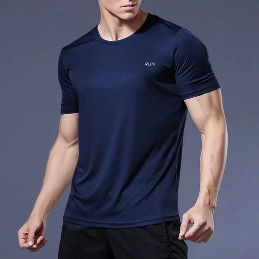 Men's quick dry compression fitness T-shirt by MANDOTOS, shown in a sleek, fitted design ideal for active workouts.