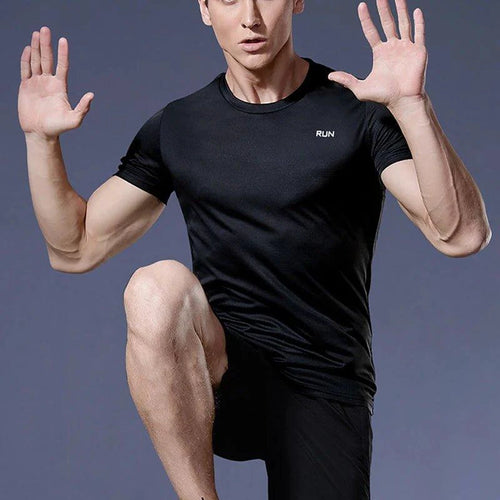Men's MANDOTOS quick dry compression fitness T-shirt, lightweight and breathable athletic shirt for workouts and training.