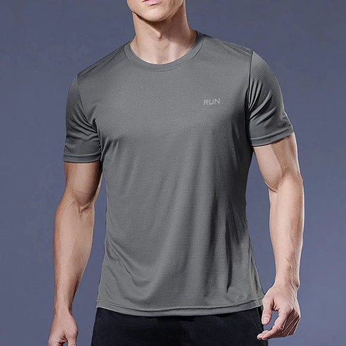 Men's quick dry compression fitness T-shirt by MANDOTOS, shown in black, designed for workout comfort and moisture-wicking performance.