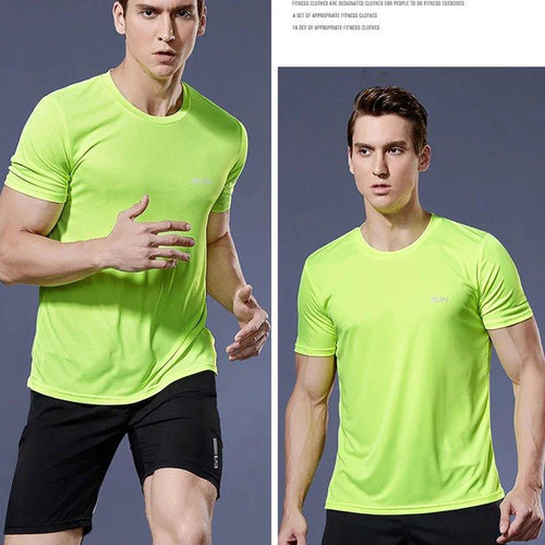 Men's quick dry compression fitness T-shirt by MANDOTOS, showing a fitted athletic shirt ideal for workouts and active wear.