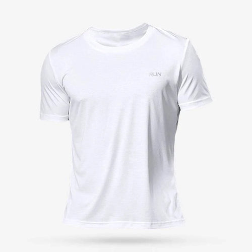 Men's quick dry compression fitness T-shirt by MANDOTOS, shown in navy with a snug fit and moisture-wicking fabric.
