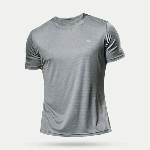 Men's quick dry compression fitness T-shirt by MANDOTOS, shown in black with a snug fit and moisture-wicking fabric.