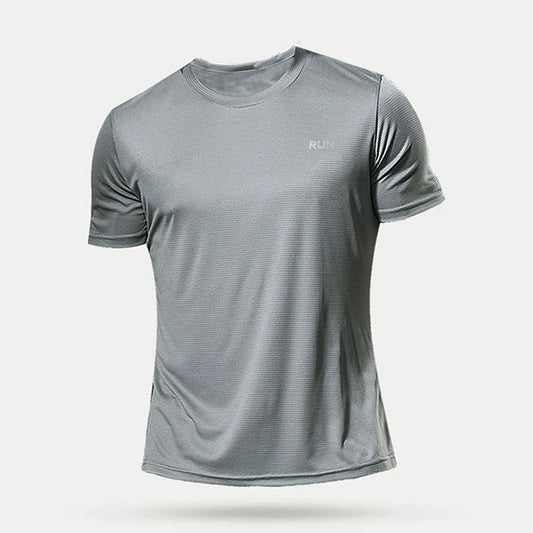 Men's quick dry compression fitness T-shirt by MANDOTOS, shown in black with a snug fit and moisture-wicking fabric.