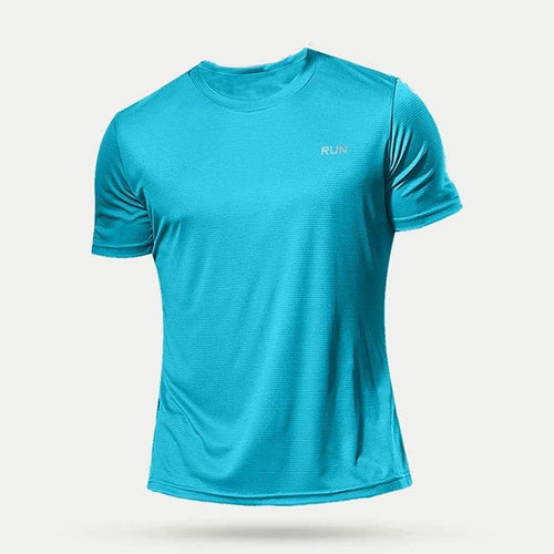 Men's quick dry compression fitness T-shirt by MANDOTOS, fitted athletic top with moisture-wicking fabric for active wear.