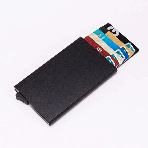 Men's RFID slim carbon fiber money clip and card holder by MANDOTOS, showcasing sleek design and organized storage for cards and cash.