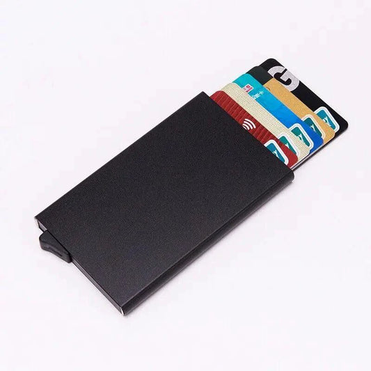 Men's RFID slim carbon fiber money clip and card holder by MANDOTOS, showcasing sleek design and organized storage for cards and cash.