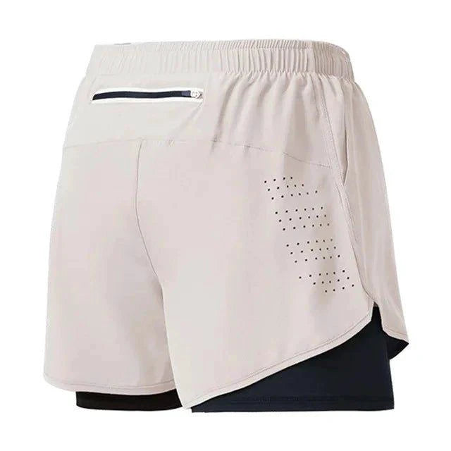 Men's black quick-drying running shorts by MANDOTOS with double-layer design, ideal for fitness, workout, and bodybuilding.