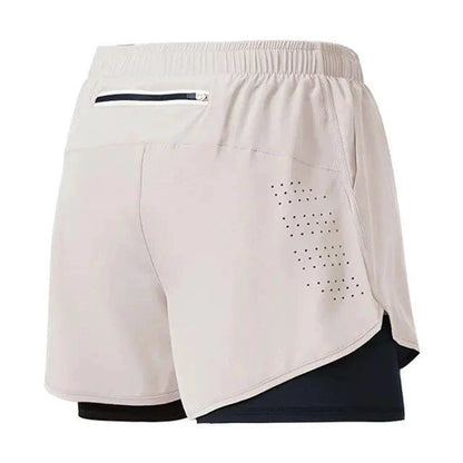 Men's black quick-drying running shorts by MANDOTOS with double-layer design, ideal for fitness, workout, and bodybuilding.