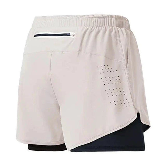 Men's black quick-drying running shorts by MANDOTOS with double-layer design, ideal for fitness, workout, and bodybuilding.