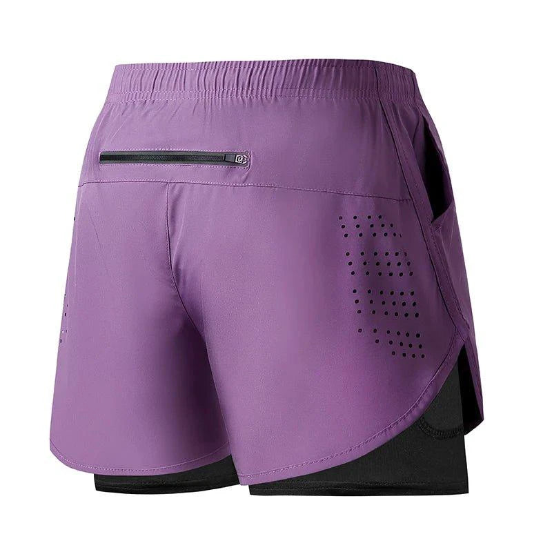 Mandotos men's black running shorts with quick-drying double-layer design, suitable for fitness, workout, and bodybuilding training.