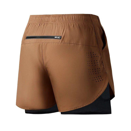 Men's black quick-drying running shorts by MANDOTOS, double-layer design, suitable for fitness, workout, and bodybuilding activities.