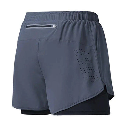 Men's black quick-drying running shorts by MANDOTOS with double-layer design, suitable for fitness, workout, and bodybuilding training.