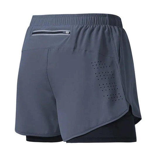 Men's black quick-drying running shorts by MANDOTOS with double-layer design, suitable for fitness, workout, and bodybuilding training.