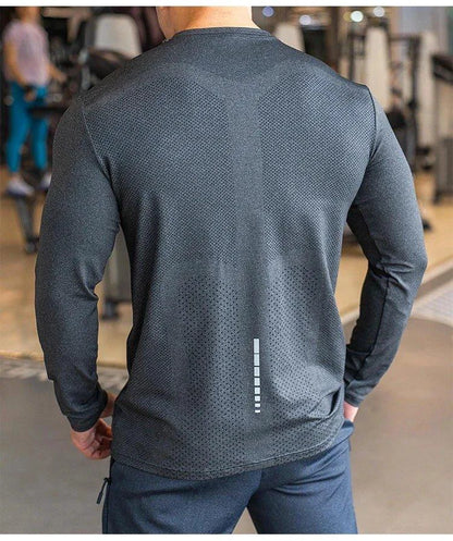 Mandotos men's long sleeve sports fitness shirt, quick-dry outdoor badminton and running top, lightweight casual training apparel