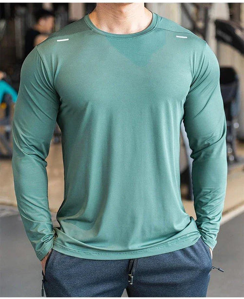 Mandotos men's long sleeve sports fitness shirt, quick-dry outdoor badminton and running top, lightweight casual workout apparel