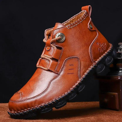 Men's stylish ankle boots by MANDOTOS featuring sleek leather design and lace-up closure, perfect for casual or smart outfits.